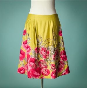 Anthropologie Odille Peony Lore Green Sequin Pink Floral A Line Skirt